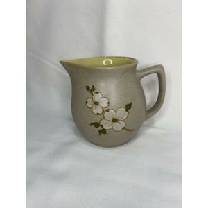 Pigeon Forge Pottery Creamer With Yellow Glaze Interior, Dogwood Pattern